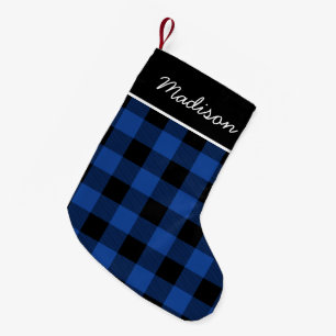Petite Chaussette De Noël Monogramme Russe Bleu et Noir Buffalo Check