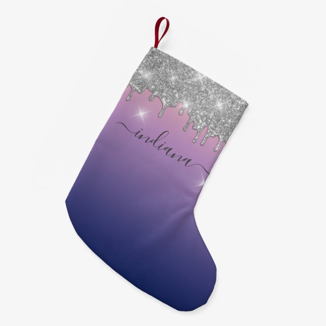 Petite Chaussette De Noël Monogramme Silver Parties scintillant vacances Kee (Devant (Accrochage))