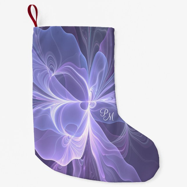 Petite Chaussette De Noël Monogramme violet Abstrait fractal moderne (Devant)