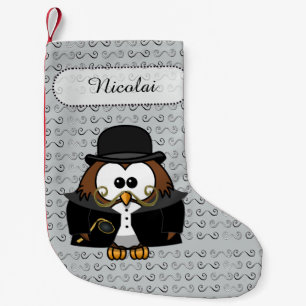 Petite Chaussette De Noël Monsieur Hibou Moustache