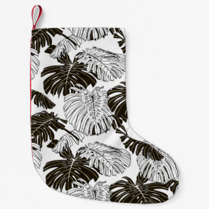 Petite Chaussette De Noël Monstera Monochrome : Noir-Blanc Sans Fil.