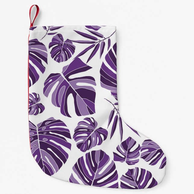 Petite Chaussette De Noël Monstère violet tropicale feuilles sans couture mo (Devant)