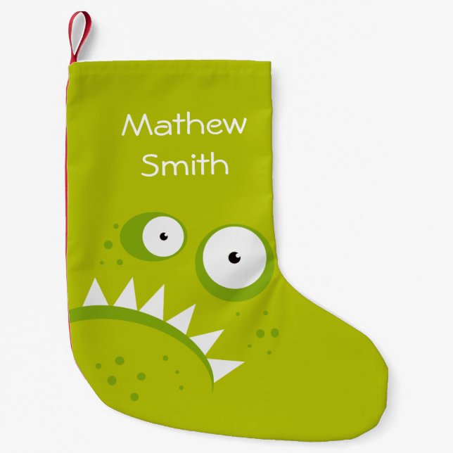 Petite Chaussette De Noël Monstre vert effrayant drôle fâché grincheux (Devant)
