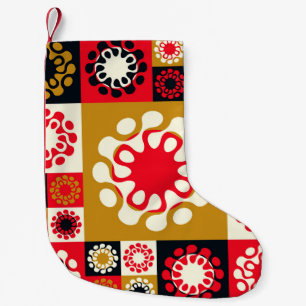 Petite Chaussette De Noël Mosaïque Rouge Or Asiatique, Style Ethnique.