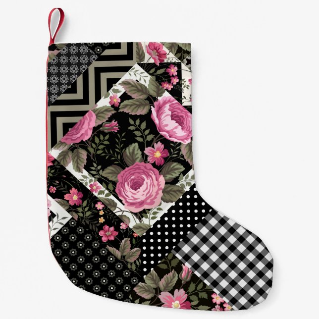 Petite Chaussette De Noël motif à patchwork floral transparent avec géométri (Devant)