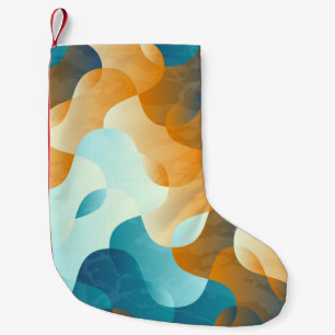 Petite Chaussette De Noël motif à vague vintage, bleu et marron.