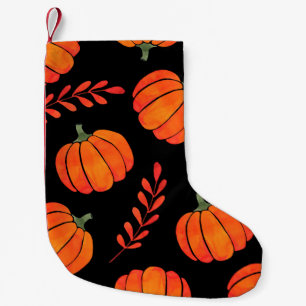 Petite Chaussette De Noël Motif aquarelle avec citrouille orange