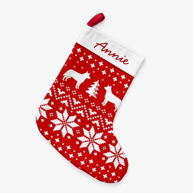 Petite Chaussette De Noël Motif australien Heeler de silhouettes de chien de (Devant (Accrochage))