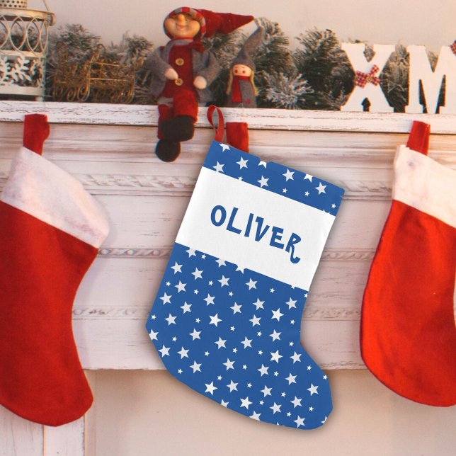 Petite Chaussette De Noël Motif bleu blanc étoile (Créateur téléchargé)