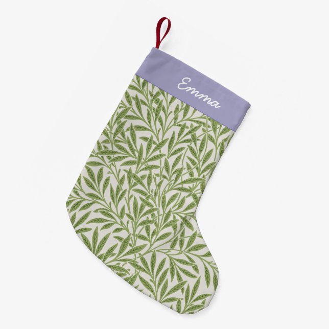 Petite Chaussette De Noël Motif botanique Feuille de saule vert personnalisé (Devant (Accrochage))