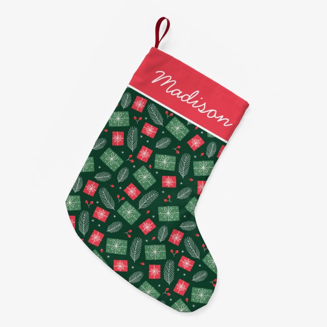Petite Chaussette De Noël Motif cadeau de Noël rouge et vert personnalisé (Devant (Accrochage))