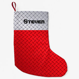 Petite Chaussette De Noël Motif cartonné rouge et acier personnalisé