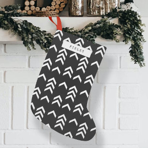 Petite Chaussette De Noël Motif Chevron géométrique noir et blanc
