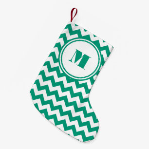 Petite Chaussette De Noël Motif Chevron Vert Monogramme Classique