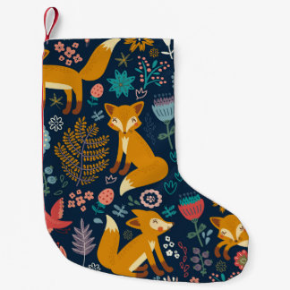 Petite Chaussette De Noël Motif coloré avec un renard, motif, forêt, chute