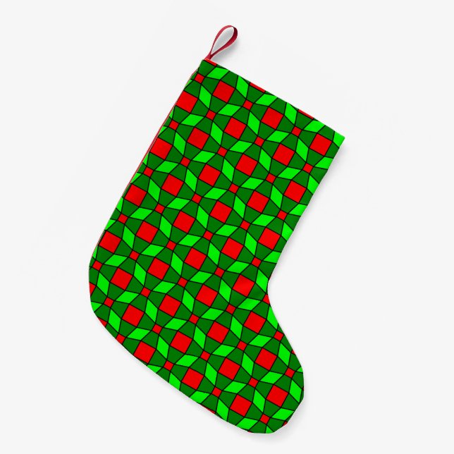 Petite Chaussette De Noël Motif complexe rouge et vert (Devant (Accrochage))