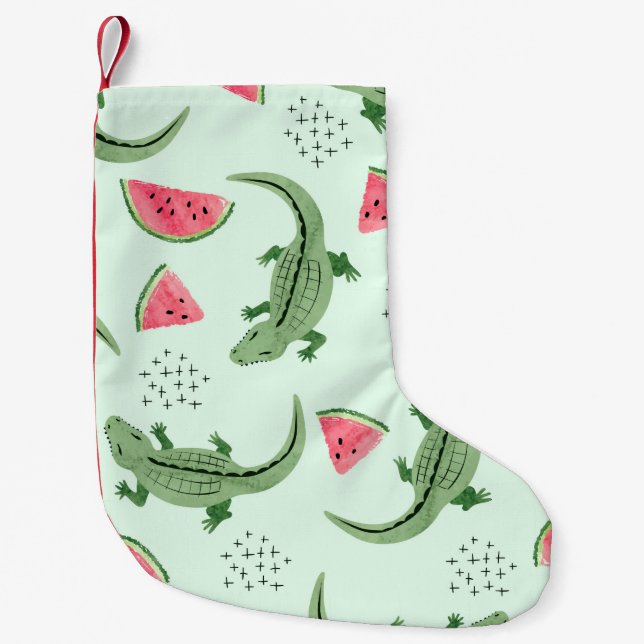 Petite Chaussette De Noël Motif crocodile sans joint avec tranches de pastèq (Devant)