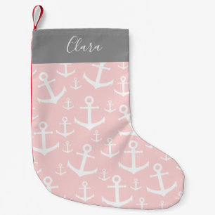 Petite Chaussette De Noël motif d'ancrage rose et blanc noir