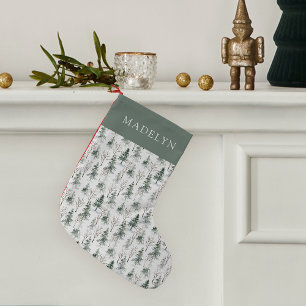 Petite Chaussette De Noël Motif d'arbre forestier d'hiver personnalisé