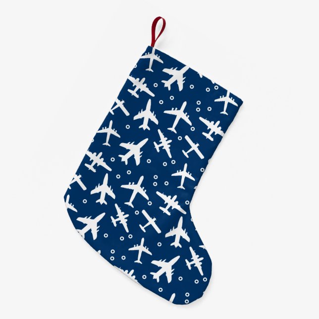 Petite Chaussette De Noël Motif d'avion bleu et blanc (Devant (Accrochage))