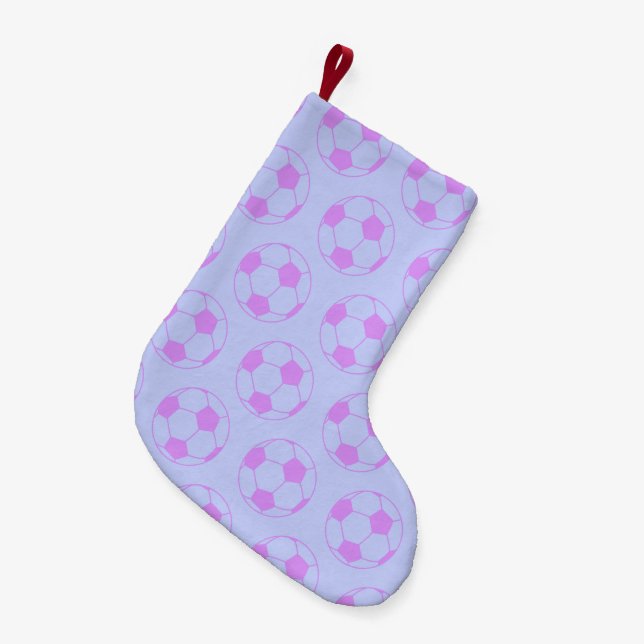 Petite Chaussette De Noël Motif de balle de soccer mignon en violet et bleu (Devant (Accrochage))