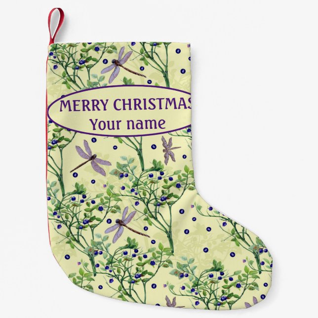 Petite Chaussette De Noël Motif de bleuets avec libellules (Devant)