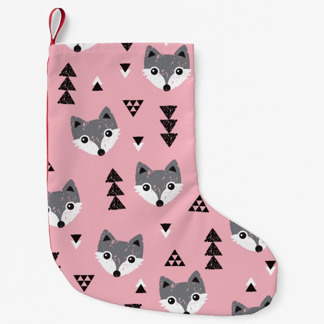 Petite Chaussette De Noël Motif de bois de renard de bébé géométrique (Devant)