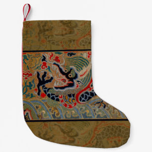 Petite Chaussette De Noël Motif de broderie en soie de dragon chinois antiqu