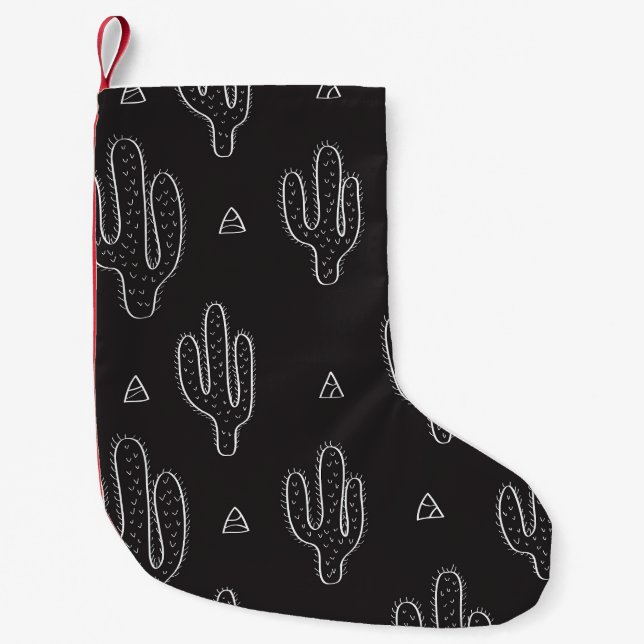 Petite Chaussette De Noël Motif de cactus noir à main (Devant)