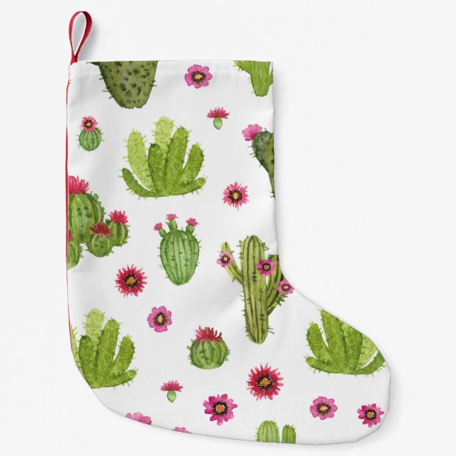 Petite Chaussette De Noël Motif de cactus vert peint à la main (Devant)