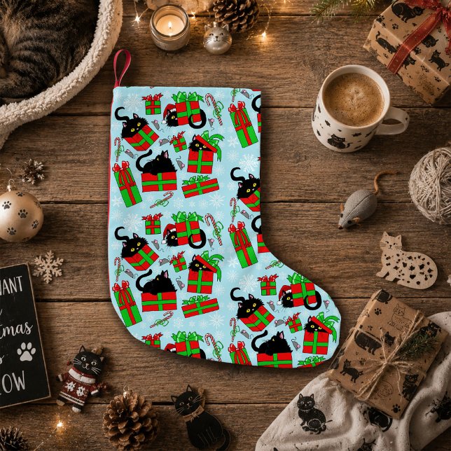 Petite Chaussette De Noël Motif de cadeaux de Noël de chat noir (Créateur téléchargé)