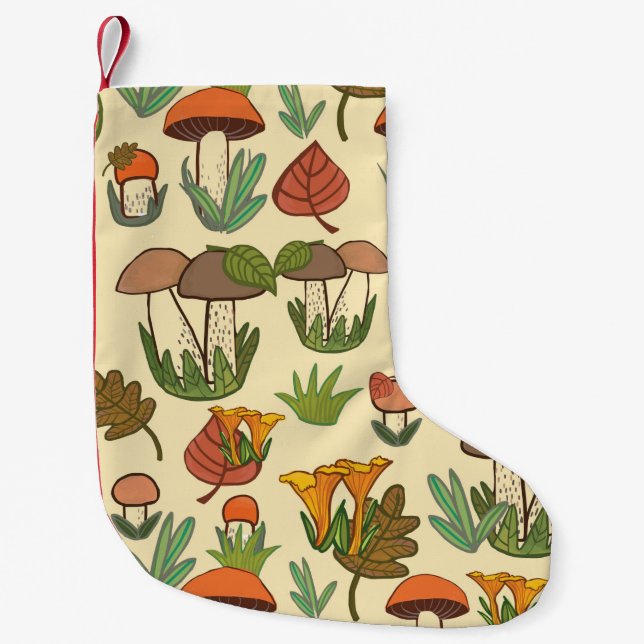 Petite Chaussette De Noël Motif de champignons.  (Devant)