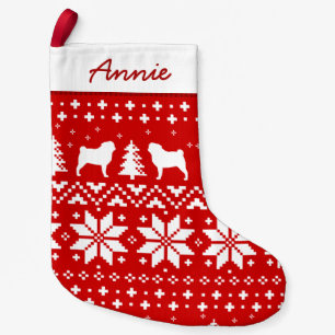 Petite Chaussette De Noël Motif de chandail de Noël de silhouettes de carlin