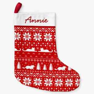 Petite Chaussette De Noël Motif de chandail de Noël de silhouettes de chat