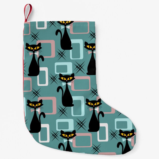 Petite Chaussette De Noël Motif de chat noir du milieu du siècle (Devant)