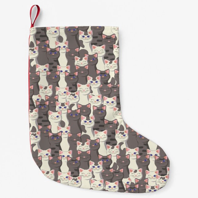 Petite Chaussette De Noël Motif de chats blancs et gris (Devant)