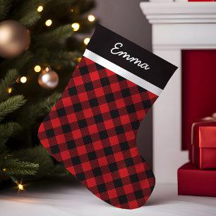 Petite Chaussette De Noël Motif de chèque en plastique Buffalo Personnalisé 