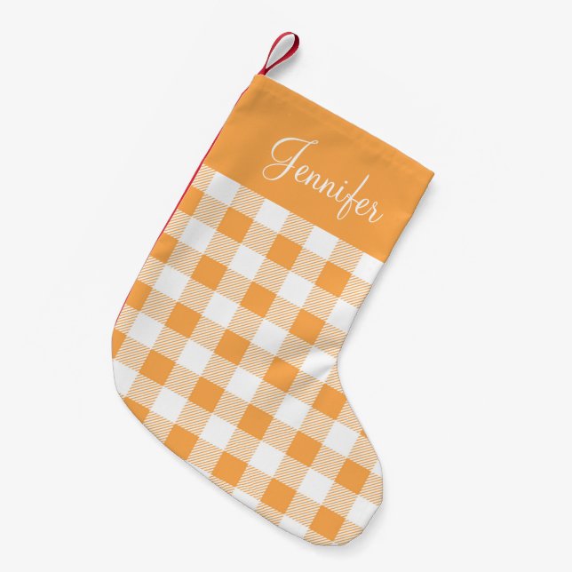 Petite Chaussette De Noël Motif de chèques orange personnalisés (Devant (Accrochage))