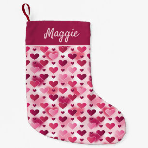 Petite Chaussette De Noël Motif de coeurs roses mignons avec nom personnalis