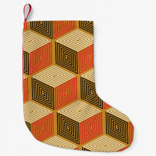 Petite Chaussette De Noël Motif de cube Vintage rouge or