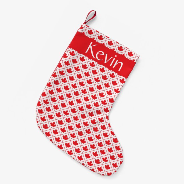 Petite Chaussette De Noël Motif de diamants blanc et rouge feuille d'érable  (Devant (Accrochage))