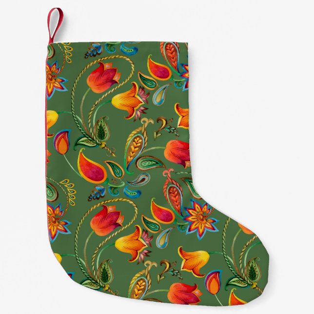 Petite Chaussette De Noël Motif de fleurs d'aquarelle (Devant)