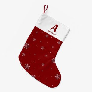 Petite Chaussette De Noël Motif de flocons de neige rouge et argent