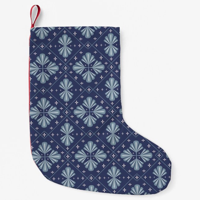 Petite Chaussette De Noël Motif de formes géométriques bleues (Devant)