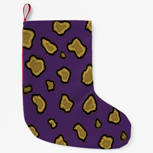 Petite Chaussette De Noël Motif de fourrure de léopard pourpre et or (Devant)