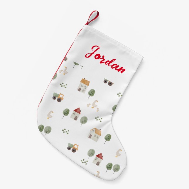 Petite Chaussette De Noël Motif de la ferme d'aquarelle (Devant (Accrochage))