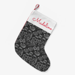 Petite Chaussette De Noël Motif de la mer Noire Ajouter votre nom