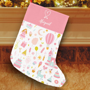 Petite Chaussette De Noël Motif de la soirée Unicorn rose Monogrammed Girl