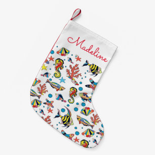 Petite Chaussette De Noël Motif de la vie sous-marine  Ajouter votre nom