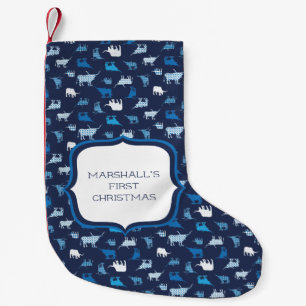 Petite Chaussette De Noël Motif de Longhorns à motif bleu